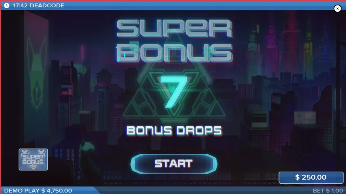 Futuristic cyberpunk interface ng Deadcode slot game na may neon glitch aesthetics
